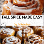 Pumpkin Spice Cinnamon Rolls cooling on a baking rack with icing dripping over the sides. 2